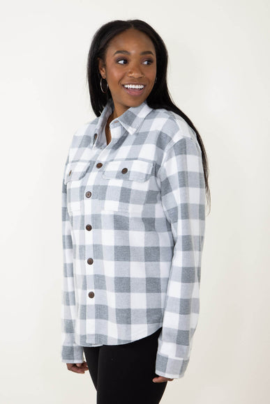 Simply Southern High Low Hem Shacket for Women in Plaid Grey