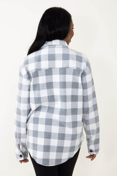 Simply Southern High Low Hem Shacket for Women in Plaid Grey
