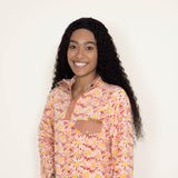 Simply Southern Quarter Snap Fleece Pullover for Women in Orange Flower