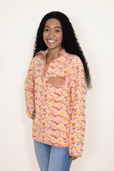 Simply Southern Quarter Snap Fleece Pullover for Women in Orange Flower