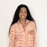 Simply Southern Quarter Snap Fleece Pullover for Women in Orange Flower
