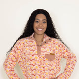 Simply Southern Quarter Snap Fleece Pullover for Women in Orange Flower