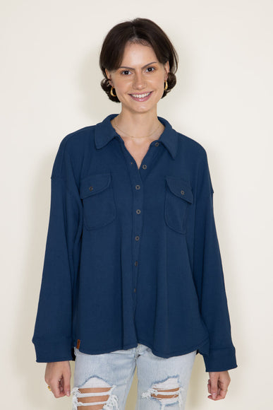 Simply Southern Waffle Knit Shacket for Women in Blue