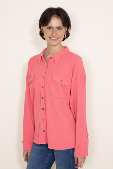 Simply Southern Waffle Knit Shacket for Women in Pink