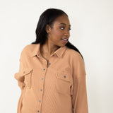 Simply Southern Waffle Knit Shacket for Women in Brown