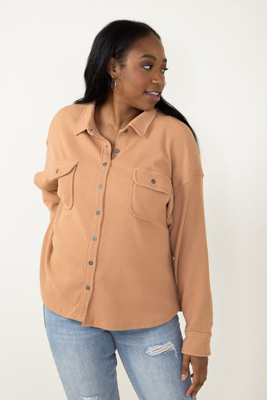 Simply Southern Waffle Knit Shacket for Women in Brown