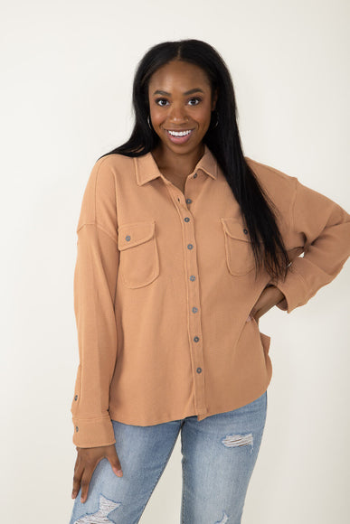 Simply Southern Waffle Knit Shacket for Women in Brown