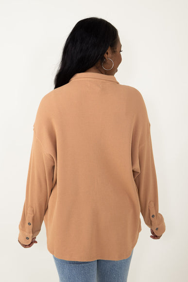 Simply Southern Waffle Knit Shacket for Women in Brown