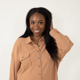 Simply Southern Waffle Knit Shacket for Women in Brown