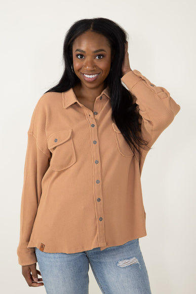 Simply Southern Waffle Knit Shacket for Women in Brown