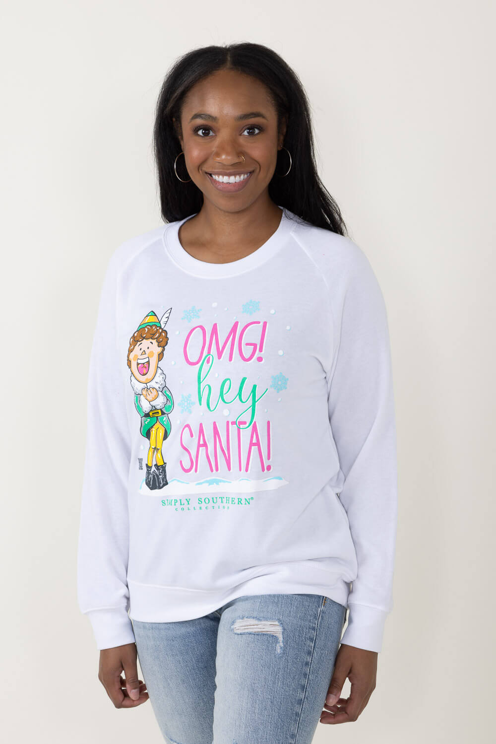 Simply Southern OMG! Hey Santa Sweatshirt for Women in White