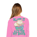 Simply Southern Long Sleeve Blame It On My Roots T-Shirt for Women in Flamingo