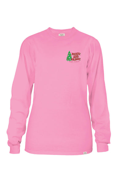 Simply Southern Youth Long Sleeve Oh! Christmas Tree T-Shirt for Girls in Pink