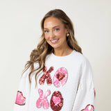 Womens Simply Southern XOXO Quilted Bubble Sleeve Sweatshirt for Women in White