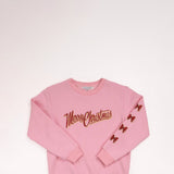 Simply Southern Youth Merry Christmas Embroidered Sweatshirt for Girls in Pink