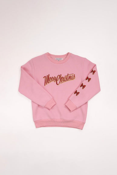 Simply Southern Youth Merry Christmas Embroidered Sweatshirt for Girls in Pink