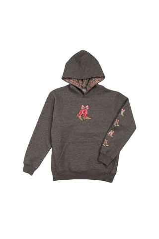 Simply Southern Youth Embroidered Dilara Boot Hoodie for Girls in Charcoal Grey