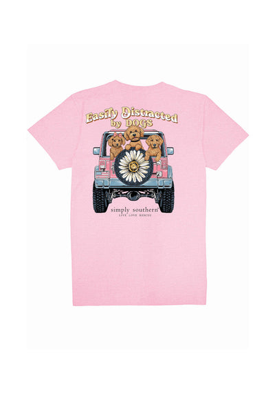Simply Southern Girls Shirts Youth Easily Distracted By Dogs T-shirt for Girls in Pink