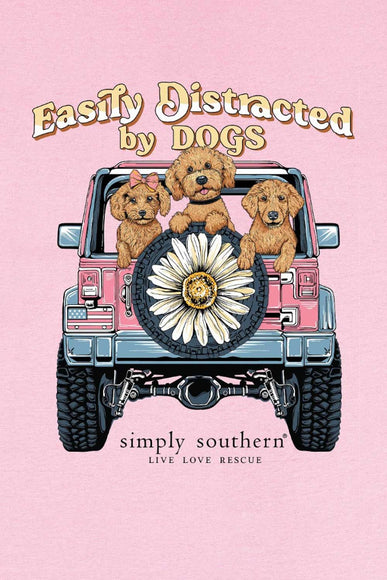 Simply Southern Girls Shirts Youth Easily Distracted By Dogs T-shirt for Girls in Pink