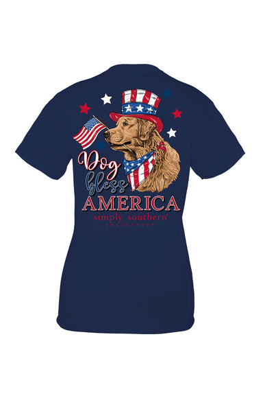  Simply Southern Girls Youth Dog Loves America T-Shirt for Girls in Blue