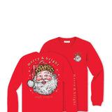 Simply Southern Youth Leopard Hat Santa Long Sleeve T-Shirt for Girls in Red