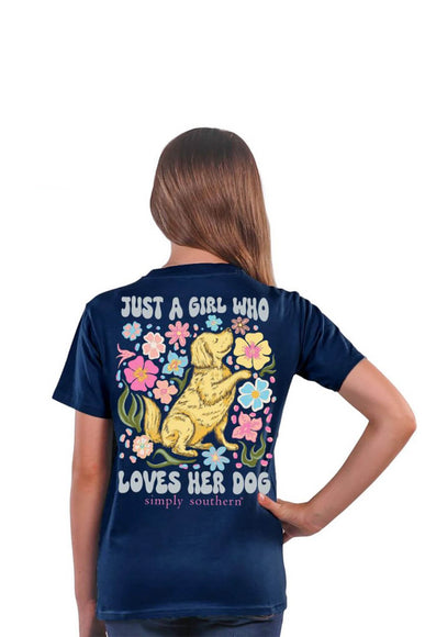 Girls Simply Southern Youth Loves Her Dog T-Shirt for Girls in Navy