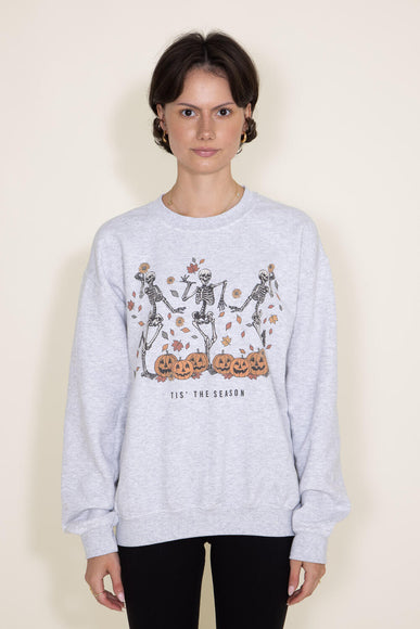 Tis The Season Skeleton Graphic Sweatshirt for Women in Grey