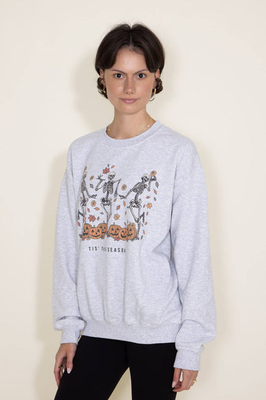 Tis The Season Skeleton Graphic Sweatshirt for Women in Grey