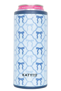 Katydid Slim Can Cooler in Blue Coquette Bows | KDC-CCL-11_LBL-BLUE