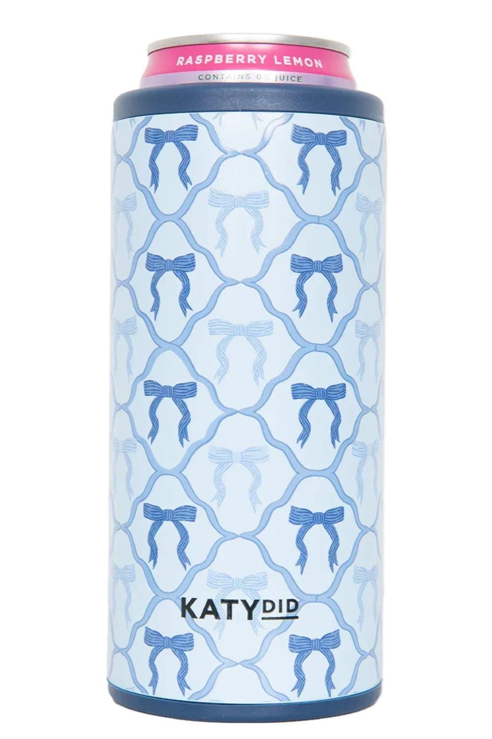 Katydid Slim Can Cooler in Blue Coquette Bows | KDC-CCL-11_LBL-BLUE