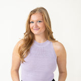 Sleeveless Halter Knit Tank Top for Women in Purple