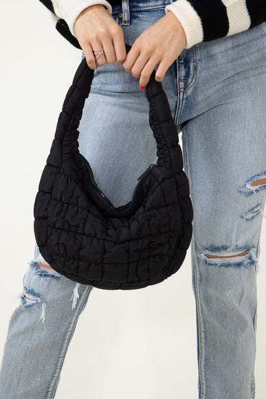 Small Quilted Puffer Bag for Women in Black