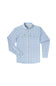 A light blue and white checkered long-sleeve button-up shirt with two chest pockets, displayed flat against a solid white background.