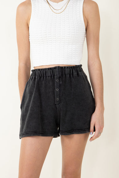 Washed Pull On Lounge Shorts for Women in Black