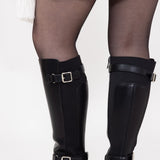 Soda Lita Tall Buckle Lug Boots for Women in Black