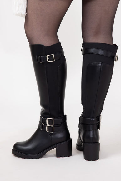 Soda Lita Tall Buckle Lug Boots for Women in Black