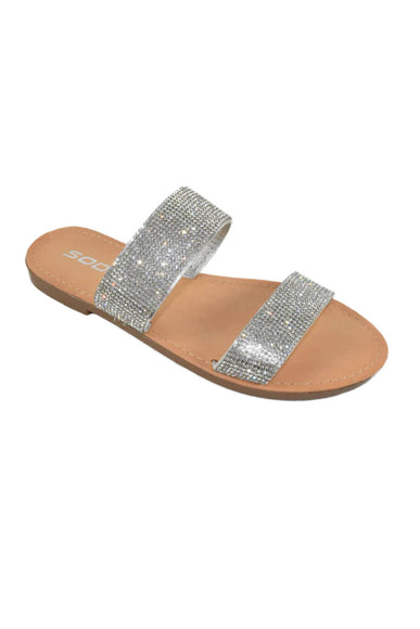 Soda Shoes Among Two Band Strap Slide Sandals for Women in Silver