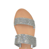 Soda Shoes Among Two Band Strap Slide Sandals for Women in Silver