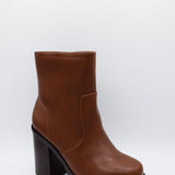Soda Shoes Kedge Platform Booties for Women in Cognac 