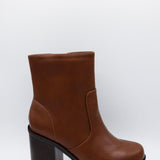 Soda Shoes Kedge Platform Booties for Women in Cognac 