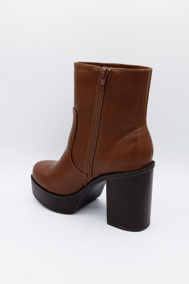 Soda Shoes Kedge Platform Booties for Women in Cognac 