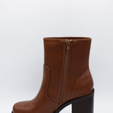 Soda Shoes Kedge Platform Booties for Women in Cognac 