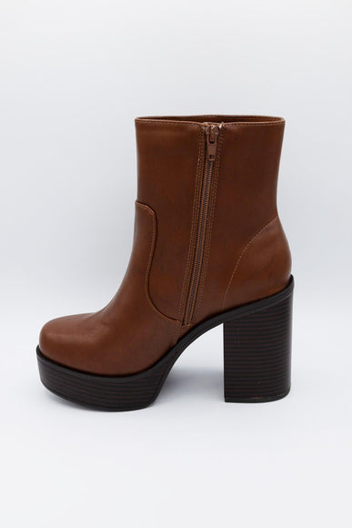 Soda Shoes Kedge Platform Booties for Women in Cognac 