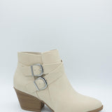 Soda Ponda Buckle Ankle Booties for Women in Beige