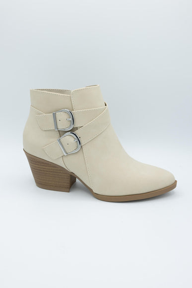 Soda Ponda Buckle Ankle Booties for Women in Beige