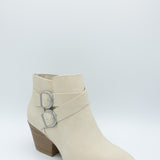 Soda Ponda Buckle Ankle Booties for Women in Beige