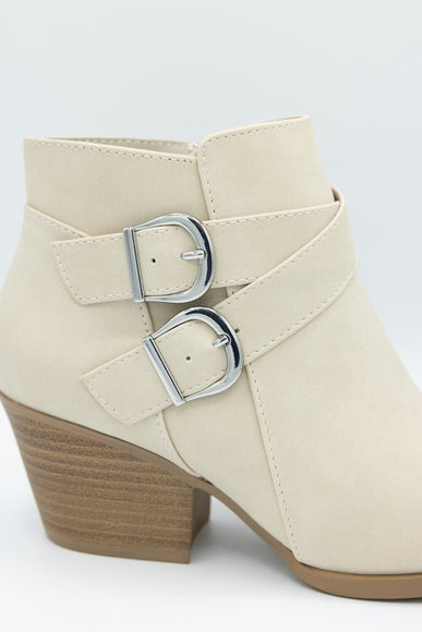 Soda Ponda Buckle Ankle Booties for Women in Beige