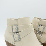 Soda Ponda Buckle Ankle Booties for Women in Beige