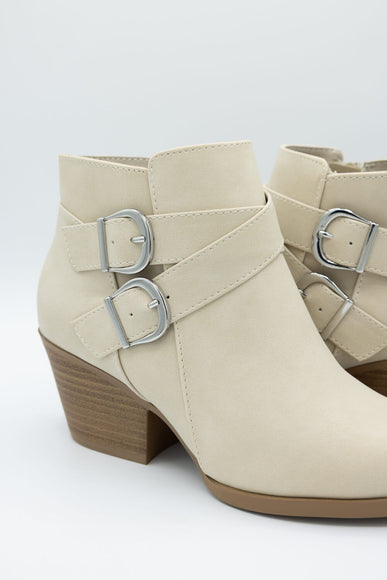 Soda Ponda Buckle Ankle Booties for Women in Beige