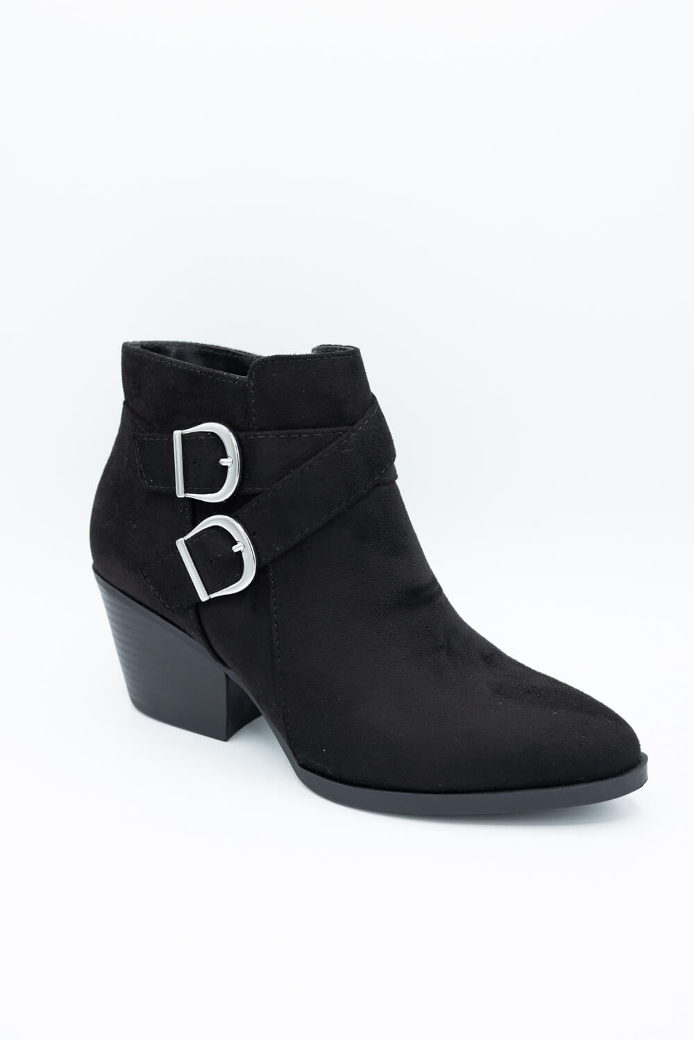 Soda Ponda Buckle Ankle Booties for Women in Black